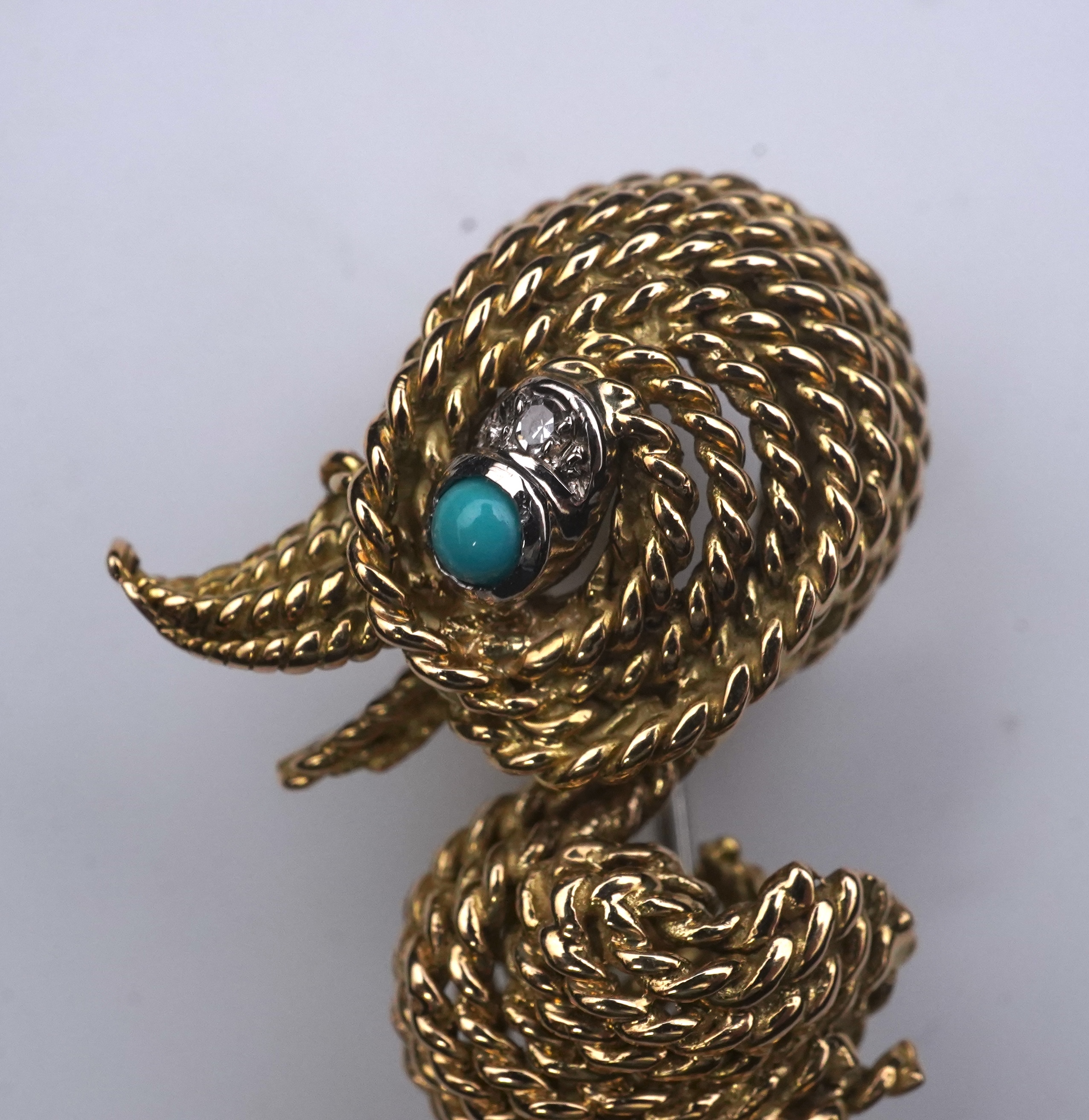 An 18ct gold, turquoise and diamond novelty brooch, circa 1961